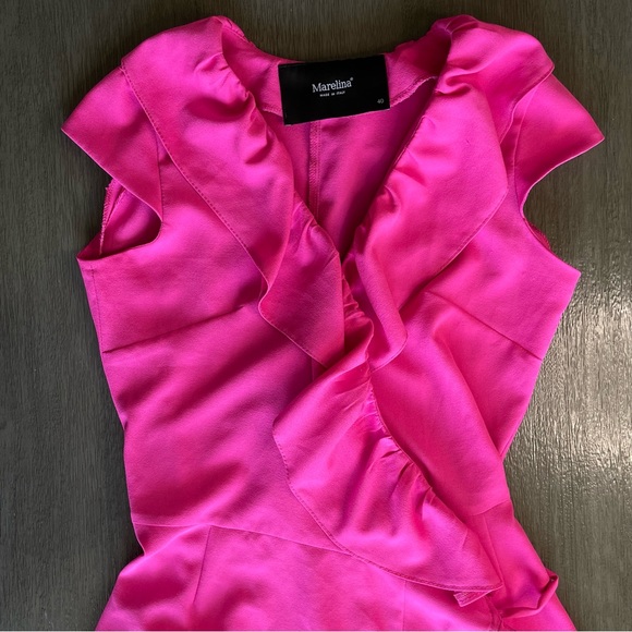 Marelina Hot Pink Ruffle Mini Wrap Dress 40 Small - Picture 5 of 15